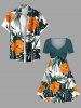 Tenue de plage hawaïenne assortie grande taille à imprimé feuilles tropicales et fleurs d'hibiscus pour couples - Vert 