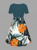 Tenue de plage hawaïenne assortie grande taille à imprimé feuilles tropicales et fleurs d'hibiscus pour couples - Vert 