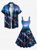 Tenue de plage assortie grande taille à imprimé calmar et montagne, créatures marines hawaïennes, pour couples - Bleu profond 
