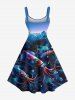 Tenue de plage assortie grande taille à imprimé calmar et montagne, créatures marines hawaïennes, pour couples - Bleu profond 