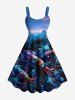 Tenue de plage assortie grande taille à imprimé calmar et montagne, créatures marines hawaïennes, pour couples - Bleu profond 
