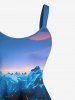 Tenue de plage assortie grande taille à imprimé calmar et montagne, créatures marines hawaïennes, pour couples - Bleu profond 