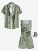 Plus Size Coconut Tree Print Cinched Hawaii Romper -  
