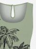 Plus Size Coconut Tree Print Cinched Hawaii Romper -  