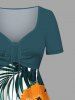 Robe hawaïenne cintrée grande taille à imprimé feuilles tropicales et fleurs d'hibiscus - Vert XXS