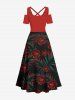 Plus Size Tropical Leaf Hibiscus Flowers Print Cold Shoulder Crisscross Hawaii Maxi Dress -  
