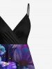 Plus Size Flowers Galaxy Star Print Surplice Hawaii Cami Dress -  