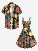 Plus Size Skulls Rose Flowers Leaf Print Hawaii Tank Dress -  