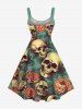 Plus Size Skulls Rose Flowers Leaf Print Hawaii Tank Dress -  