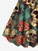 Robe débardeur hawaïenne grande taille à imprimé tête de mort, roses, fleurs et feuilles - Vert 1X