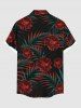 Chemise hawaïenne grande taille à imprimé feuilles tropicales et fleurs d'hibiscus, avec poches et boutons, pour homme - Noir 5XL