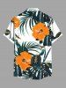 Plus Size Tropcial Leaf Hibiscus Flowers Print Buttons Pocket Hawaii Shirt For Men -  