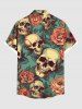 Plus Size Skulls Rose Flowers Leaf Print Buttons Pocket Hawaii Shirt For Men -  