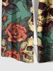 Plus Size Skulls Rose Flowers Leaf Print Buttons Pocket Hawaii Shirt For Men -  