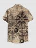 Chemise hawaïenne grande taille pour homme, imprimé boussole, croisière, voyage, mer, boutons, poche - café M