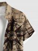 Chemise hawaïenne grande taille pour homme, imprimé boussole, croisière, voyage, mer, boutons, poche - café M