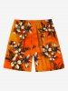 Short de plage hawaïen grande taille à imprimé floral, feuilles et branches, avec cordon de serrage et poches, pour homme - Orange Foncé M
