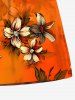 Plus Size Ombre Flower Leaf Branch Print Hawaii Drawstring Pocket Beach Shorts For Men -  