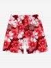 Plus Size Ombre Daisy Flower Print Hawaii Drawstring Pocket Beach Shorts For Men -  