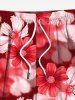Plus Size Ombre Daisy Flower Print Hawaii Drawstring Pocket Beach Shorts For Men -  
