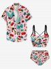 Bird Cherry Heart Anchor Bowknot Cruise Print Hawaii Lace Up Tankini Top(Adjustable Shoulder Strap) -  