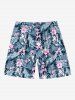 Short de plage hawaïen grande taille à imprimé feuilles tropicales et fleurs d'hibiscus pour homme - Noir L