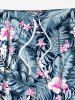 Short de plage hawaïen grande taille à imprimé feuilles tropicales et fleurs d'hibiscus pour homme - Noir L