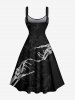Plus Size Skeleton Lover Print Lace Up A Line Tank Dress -  