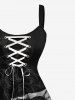 Plus Size Skeleton Lover Print Lace Up A Line Tank Dress -  