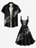 Plus Size Skeleton Lover Print Lace Up A Line Tank Dress -  