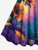 Plus Size Ombre Sunflower Sea Print Hawaii A Line Tank Dress -  