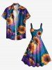 Robe débardeur trapèze hawaïenne grande taille à imprimé tournesol ombré et mer - Bleu Ciel 6X