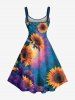 Robe débardeur trapèze hawaïenne grande taille à imprimé tournesol ombré et mer - Bleu Ciel 6X