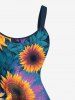 Robe débardeur trapèze hawaïenne grande taille à imprimé tournesol ombré et mer - Bleu Ciel 6X