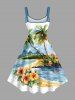 Plus Size Coconut Tree Hibiscus Flower Seascape Print Hawaii A Line Tank Dress -  
