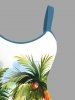 Plus Size Coconut Tree Hibiscus Flower Seascape Print Hawaii A Line Tank Dress -  