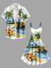 Robe débardeur grande taille à imprimé paysage marin hawaïen, motif cocotier, hibiscus et fleurs - Bleu 6X