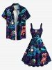 Robe débardeur trapèze grande taille à imprimé requin, calamar et méduse hawaïen - Noir 3X