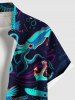 Plus Size Shark Squid Jellyfish Print Hawaii Sea Creatures Button Pocket Shirt For Men -  