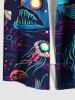 Plus Size Shark Squid Jellyfish Print Hawaii Sea Creatures Button Pocket Shirt For Men -  