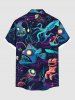Plus Size Shark Squid Jellyfish Print Hawaii Sea Creatures Button Pocket Shirt For Men -  
