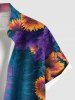 Plus Size Ombre Sunflower Sea Print Hawaii Button Pocket Shirt For Men -  