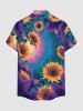 Chemise hawaïenne grande taille à imprimé tournesol et poches boutonnées pour homme - Bleu 6XL