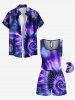 Plus Size Spiral Tie Dye Galaxy Print Hawaii Drawstring Pocket Romper -  