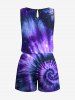 Plus Size Spiral Tie Dye Galaxy Print Hawaii Drawstring Pocket Romper -  