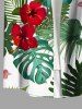 Plus Size Tropical Leaf Hibiscus Flower Print Hawaii Button Pocket Shirt For Men -  
