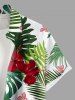 Plus Size Tropical Leaf Hibiscus Flower Print Hawaii Button Pocket Shirt For Men -  