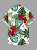 Plus Size Tropical Leaf Hibiscus Flower Print Hawaii Button Pocket Shirt For Men -  