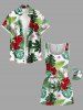 Plus Size Tropical Leaf Hibiscus Flower Print Hawaii Drawstring Pocket Romper -  