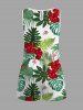 Plus Size Tropical Leaf Hibiscus Flower Print Hawaii Drawstring Pocket Romper -  